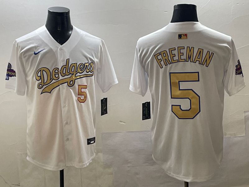 Men Los Angeles Dodgers 5 Freeman White Gold Game 2025 Nike MLB Jersey style 328